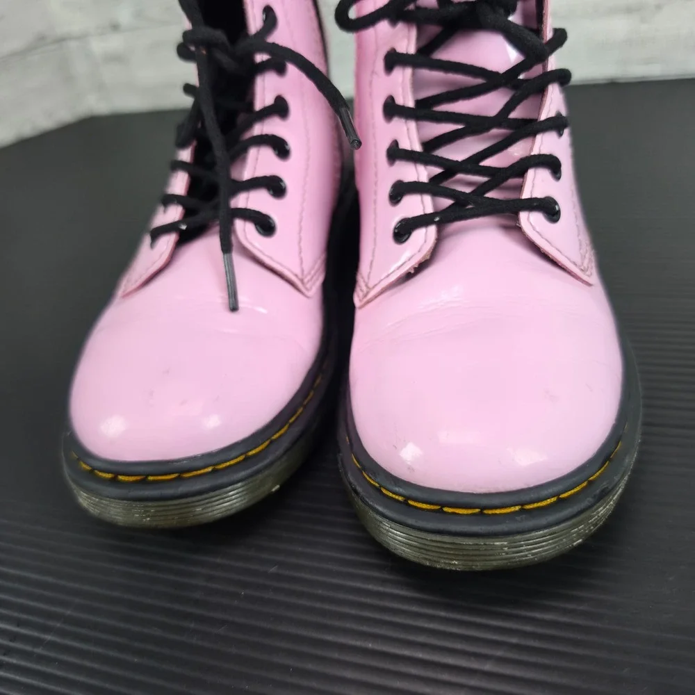 Dr. Martens 1460 J Pink Patent Lamper Lace Up Side Zip Boots Kids Size 13 US